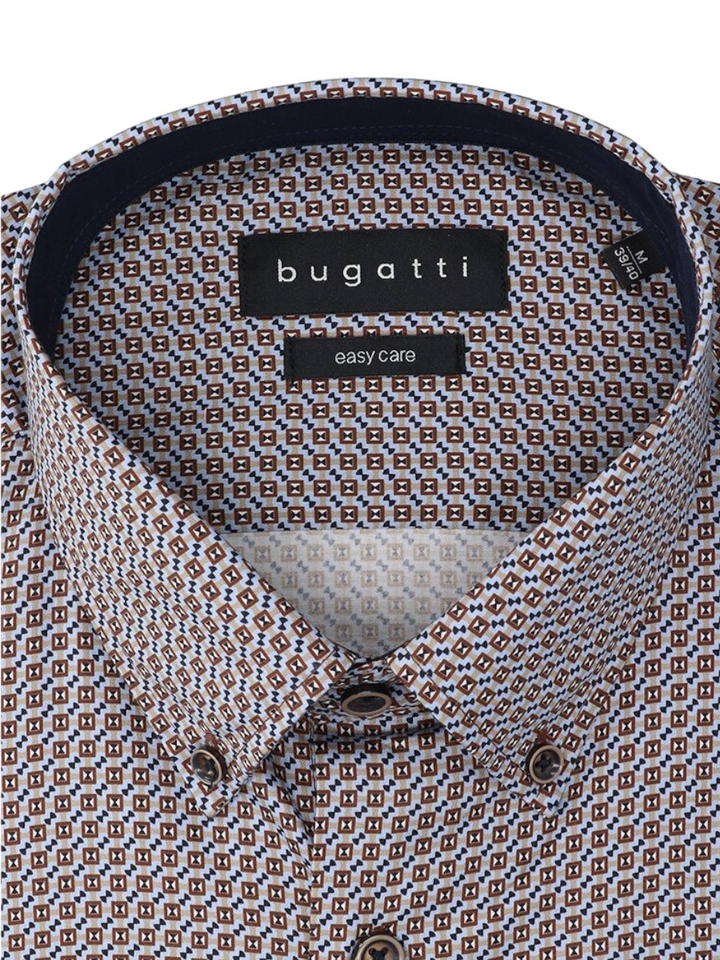 Cognac katoenen hemd (regular fit) met details en lange mouwen Bugatti