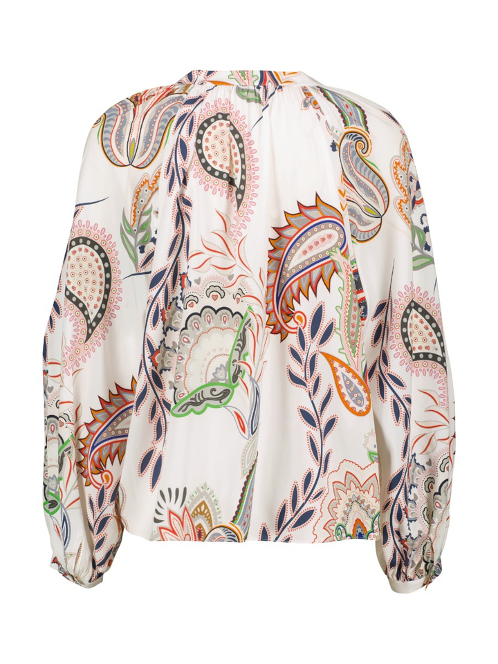 Witte zijden blouse met multicolor print Herzen's