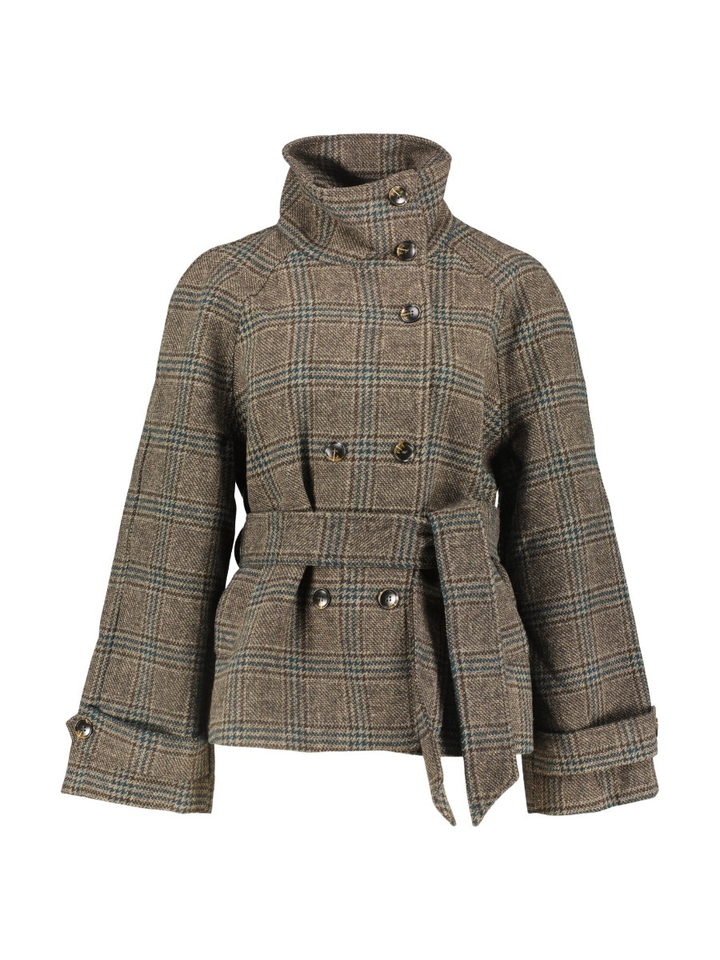 Groene geruite trenchcoat met strikceintuur Munet Neo Noir