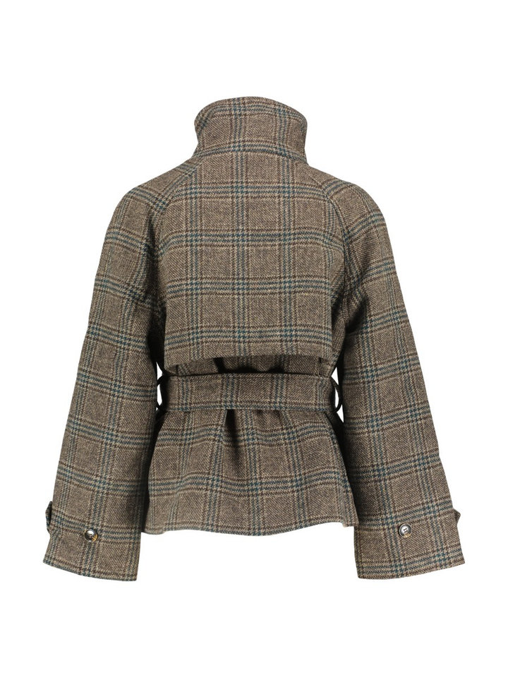 Groene geruite trenchcoat met strikceintuur Munet Neo Noir