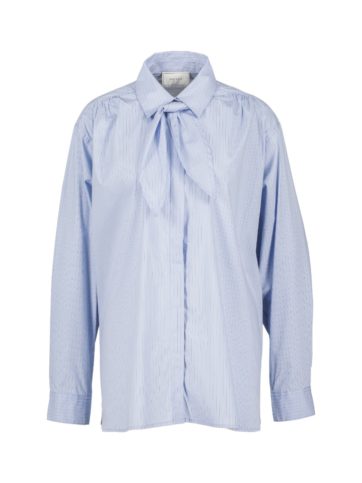 Blauwe blouse met halsstrik en fijne strepen Rochelle Neo Noir