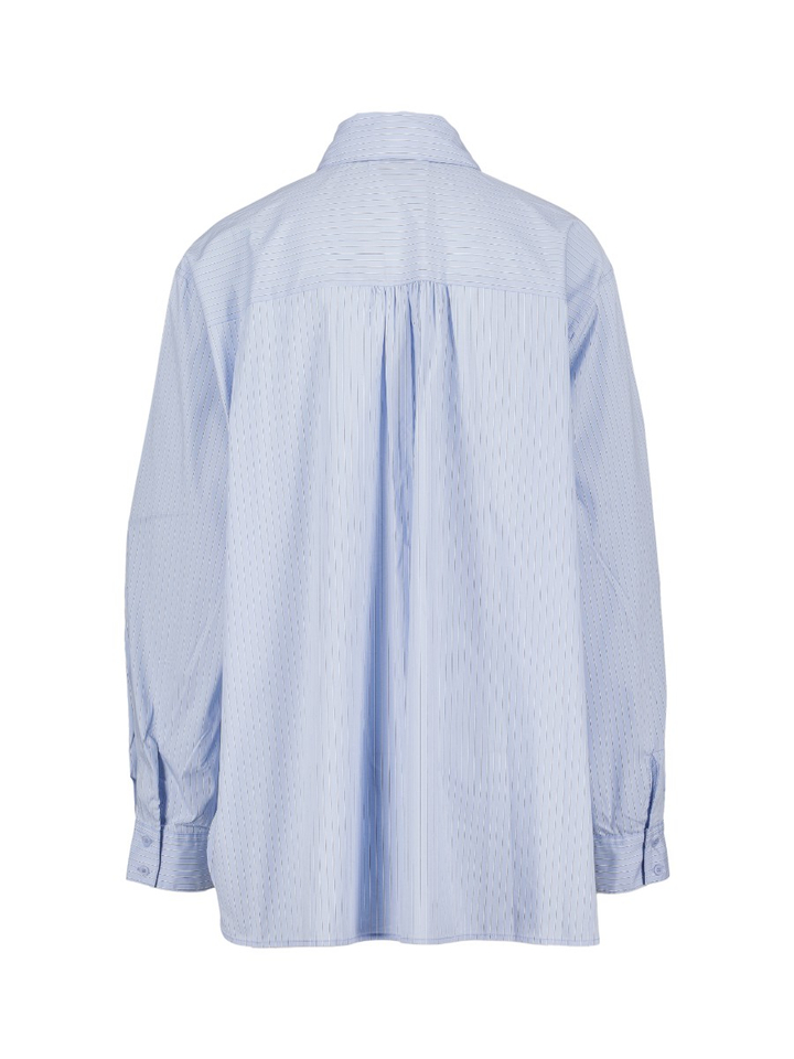 Blauwe blouse met halsstrik en fijne strepen Rochelle Neo Noir