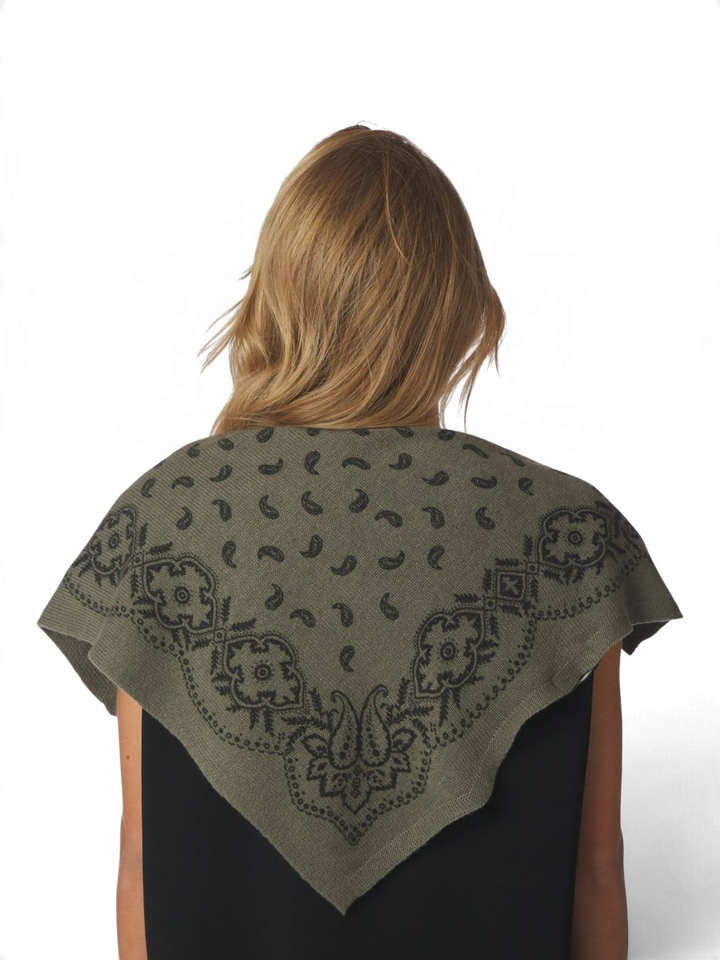 Kaki groene gebreide sjaal met print Adelina Neo Noir