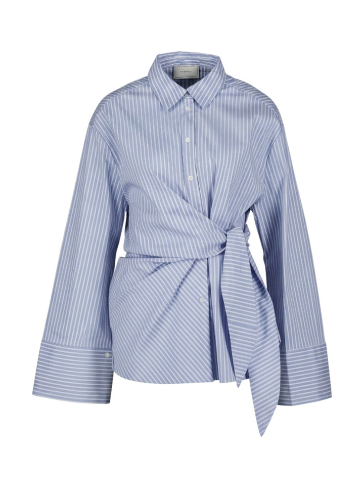 Blauw hemd met knoop en witte streep Neo Noir
