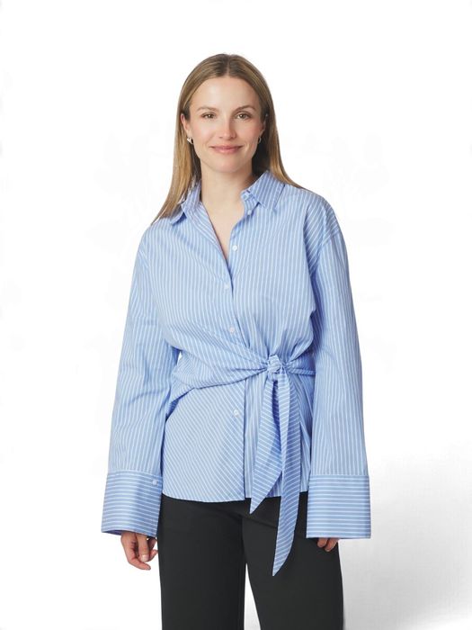 Blauw hemd met knoop en witte streep Neo Noir