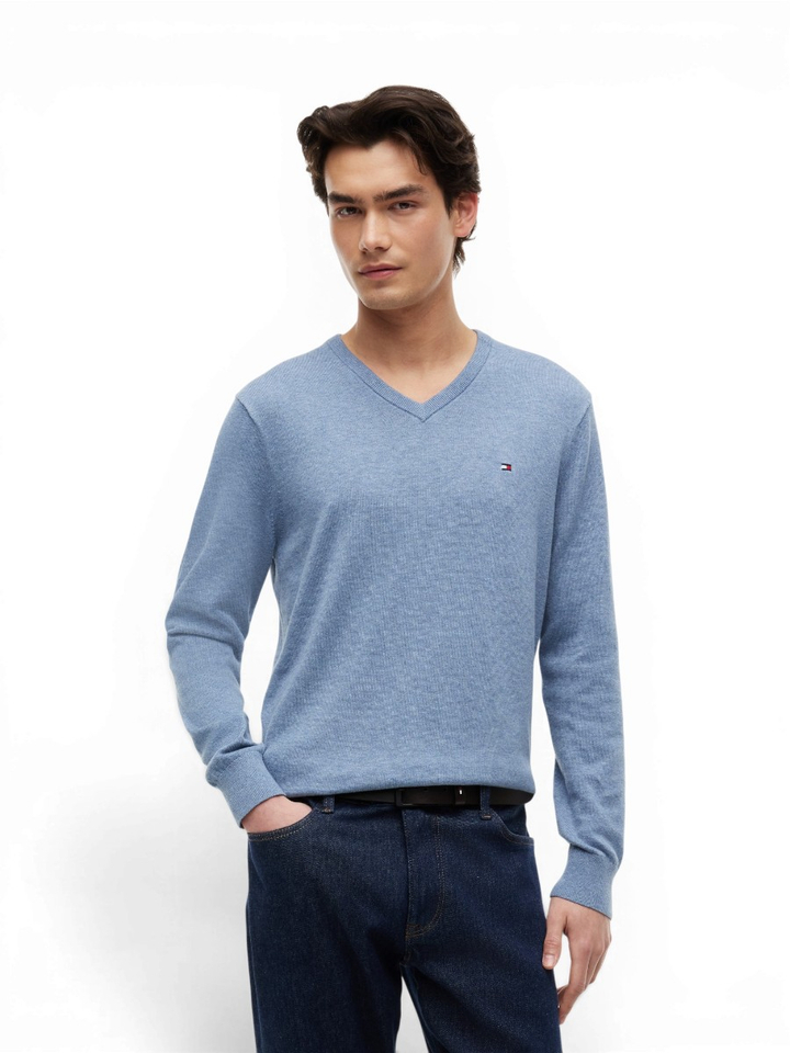 Lichtblauwe trui met V-hals Tommy Hilfiger