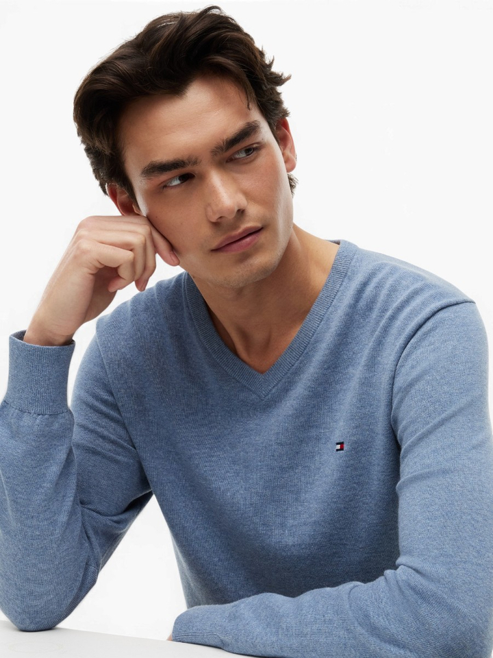 Lichtblauwe trui met V-hals Tommy Hilfiger