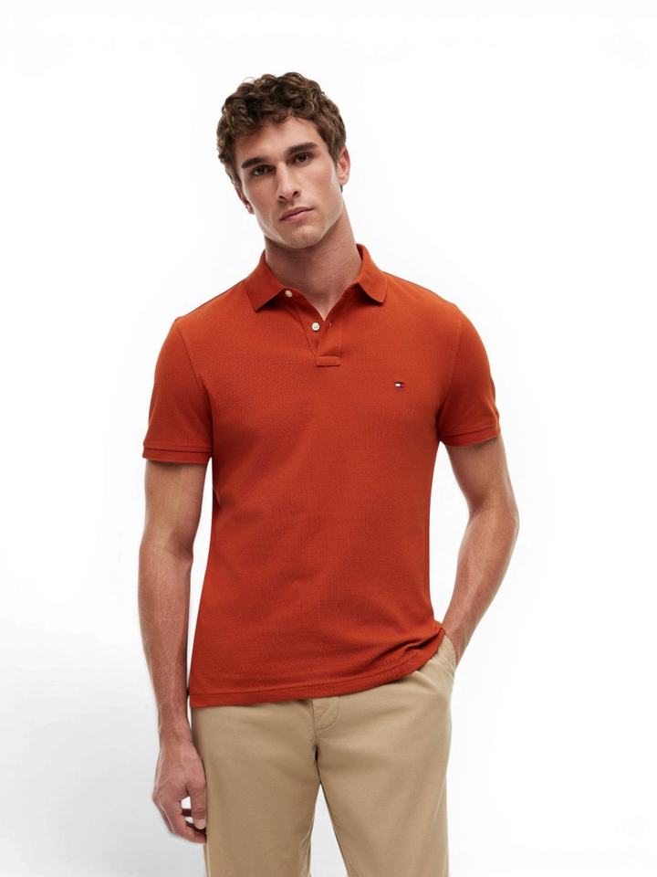 Roestkleurige katoenen polo Tommy Hilfiger