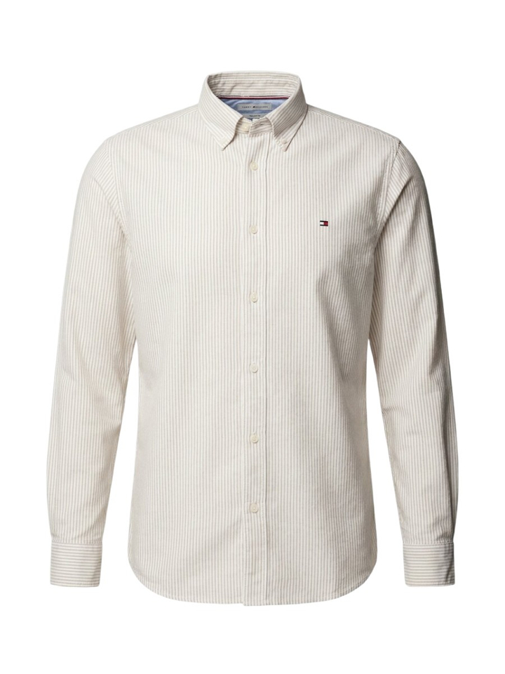 Coastal beige linnen hemd (regular fit) met strepen en lange mouwen Tommy Hilfiger