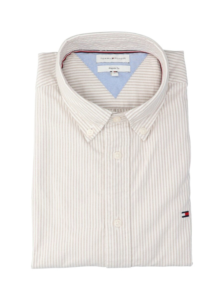 Coastal beige linnen hemd (regular fit) met strepen en lange mouwen Tommy Hilfiger