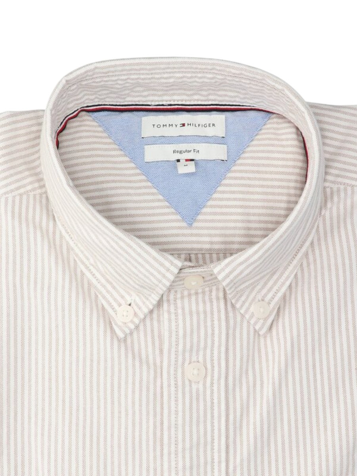Coastal beige linnen hemd (regular fit) met strepen en lange mouwen Tommy Hilfiger
