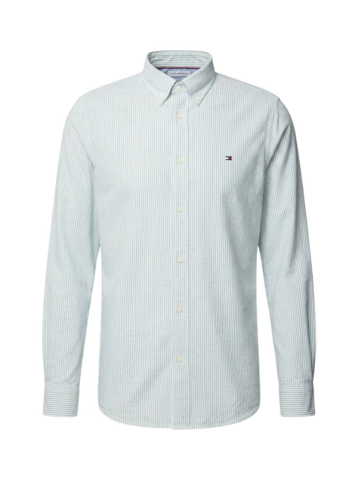 Ornamental groen linnen hemd (regular fit) met strepen en lange mouwen Tommy Hilfiger