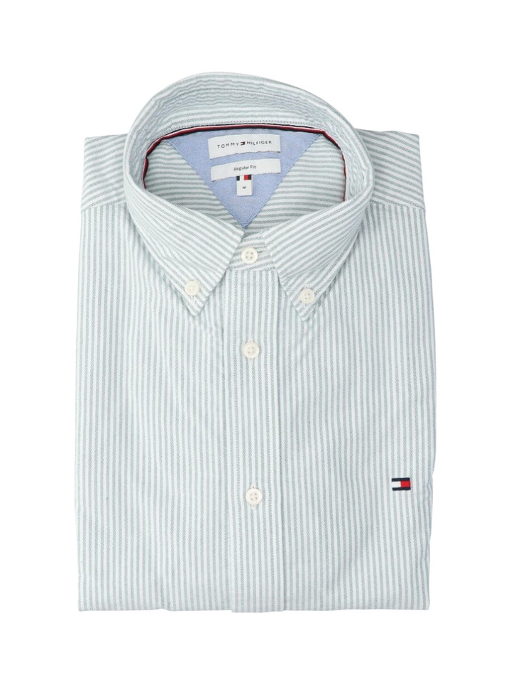 Ornamental groen linnen hemd (regular fit) met strepen en lange mouwen Tommy Hilfiger