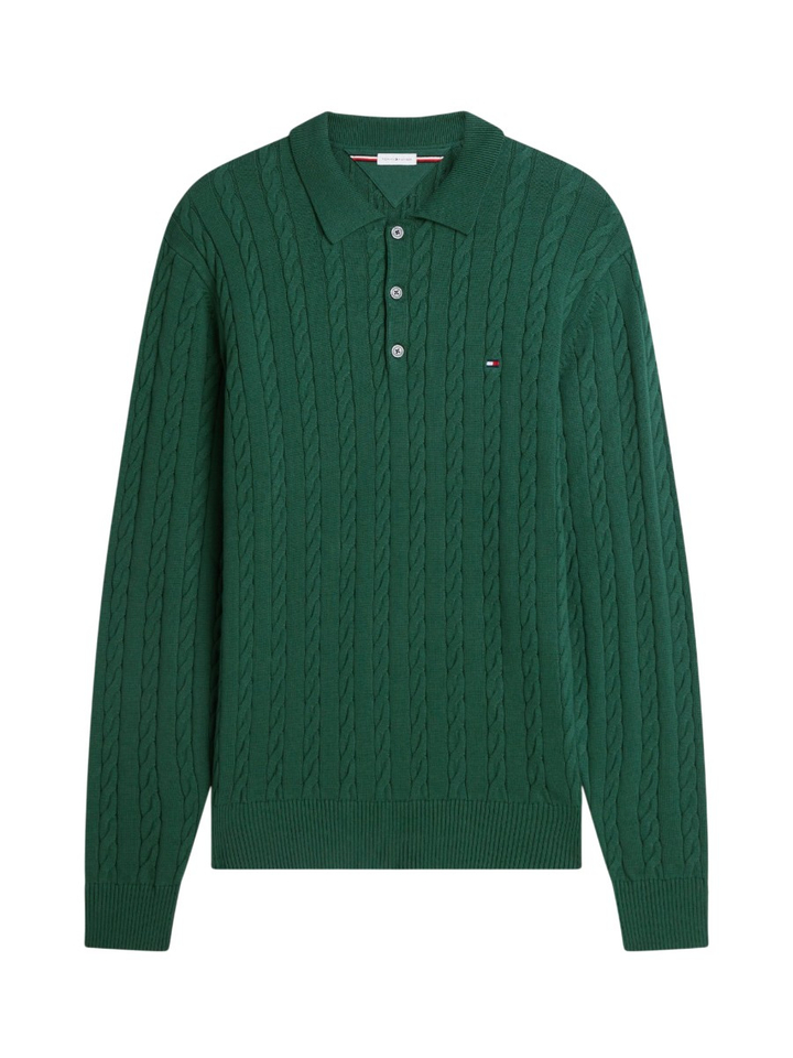 Groene trui met kabel en polo kraag Tommy Hilfiger