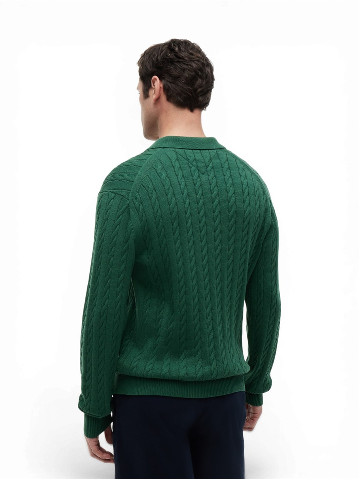 Groene trui met kabel en polo kraag Tommy Hilfiger