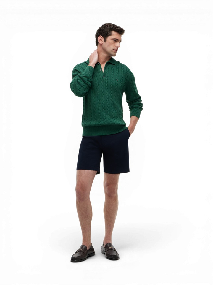Groene trui met kabel en polo kraag Tommy Hilfiger