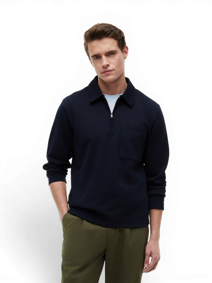 Donkerblauwe sweater met kraag Tommy Hilfiger