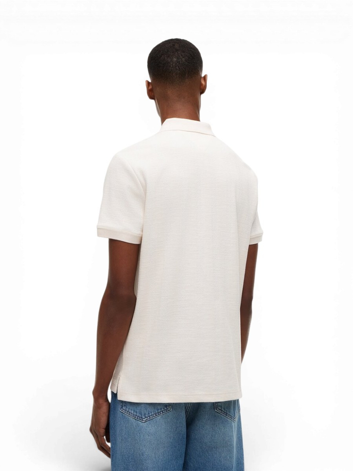Creme kleurige polo met fijn streep motief Tommy Hilfiger