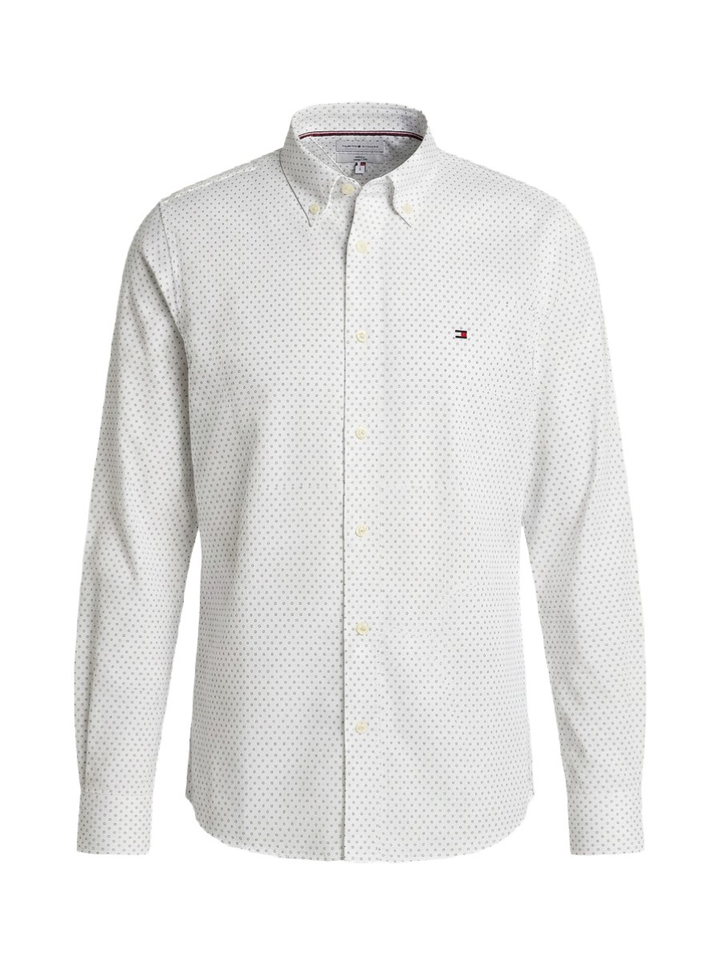 Wit katoenen hemd (regular fit) met fijn motief en lange mouwen Tommy Hilfiger
