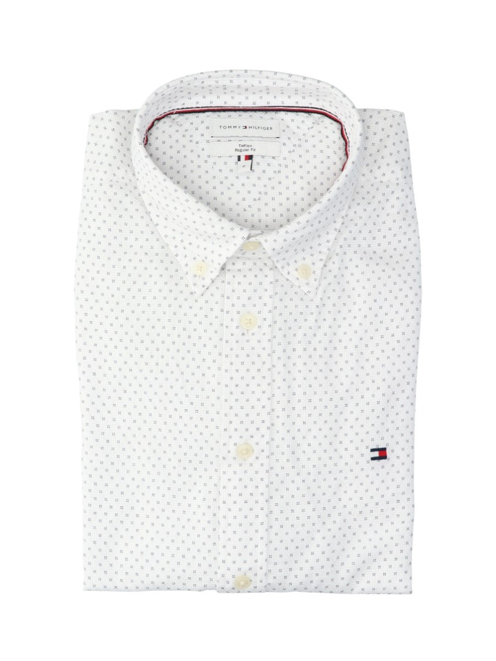 Wit katoenen hemd (regular fit) met fijn motief en lange mouwen Tommy Hilfiger
