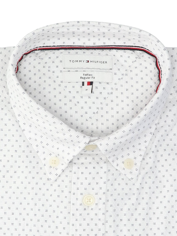 Wit katoenen hemd (regular fit) met fijn motief en lange mouwen Tommy Hilfiger