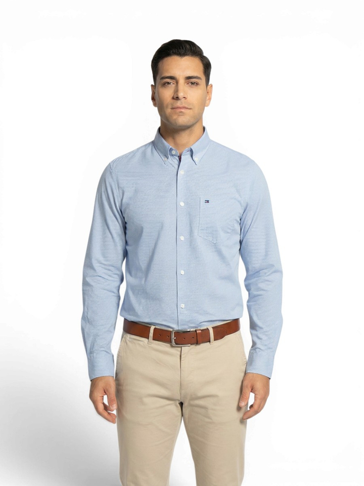 Lichtblauw katoenen hemd (regular fit) met lange mouwen Tommy Hilfiger