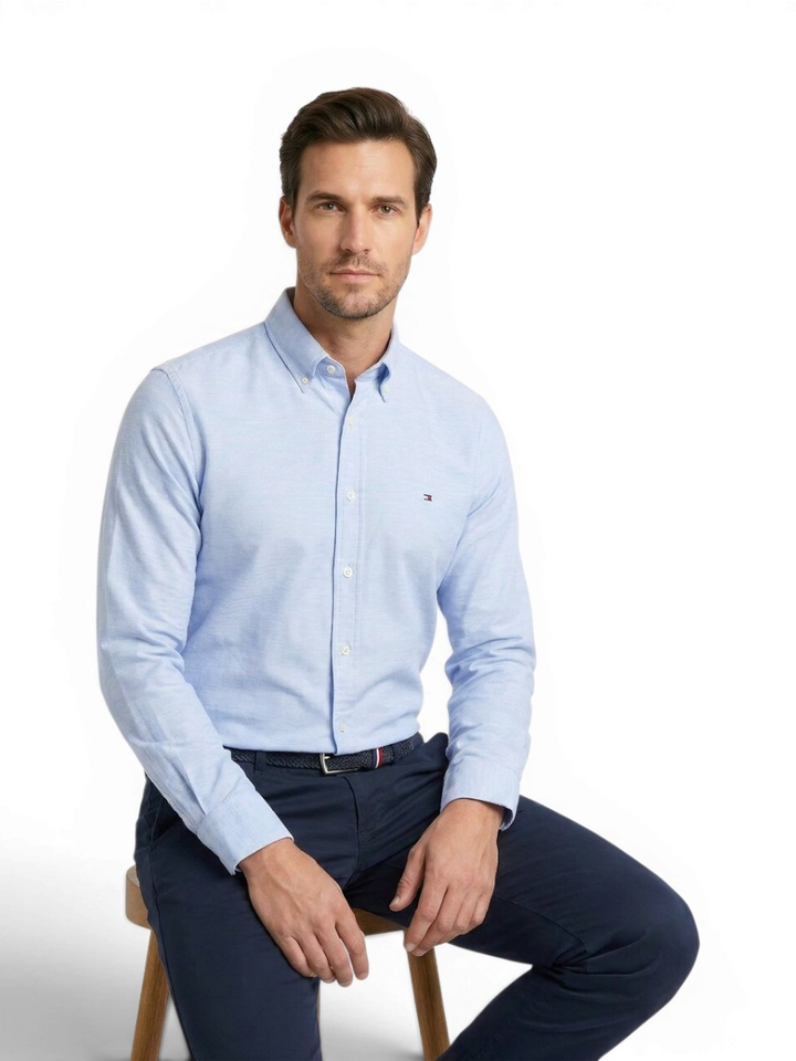 Light blue heather katoenen hemd (slim fit) met lange mouwen Tommy Hilfiger 