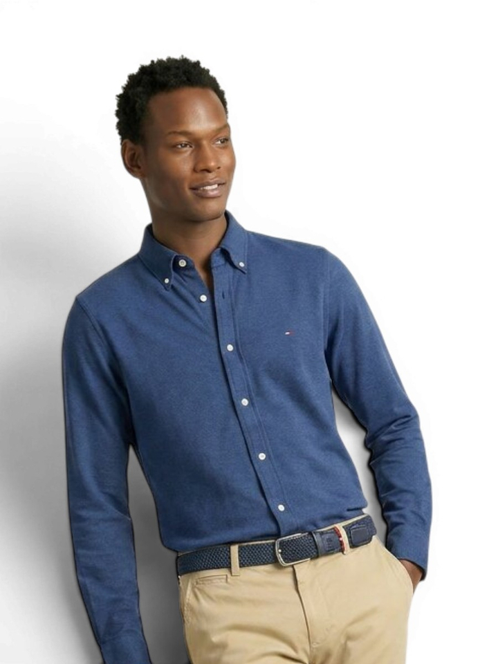 DVI Aegean Sea Heather katoenen hemd (slim fit) met lange mouwen Tommy Hilfiger