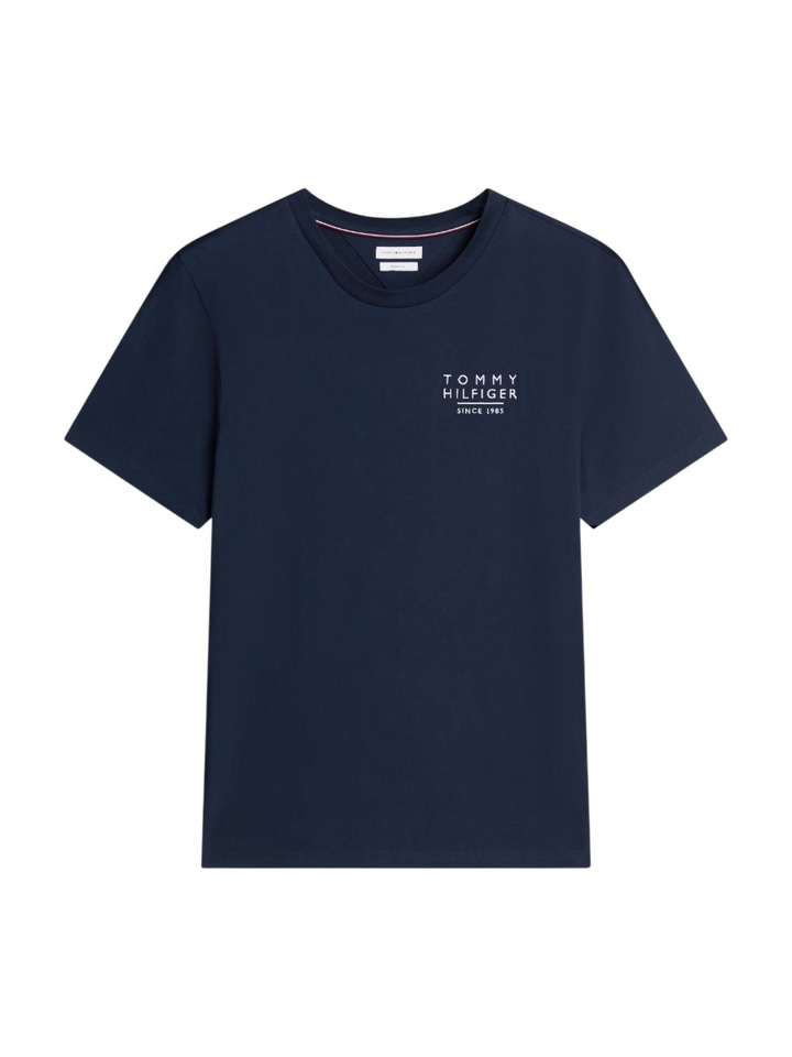 Donkerblauwe katoenen T-shirt met ronde hals en opdruk Tommy Hilfiger