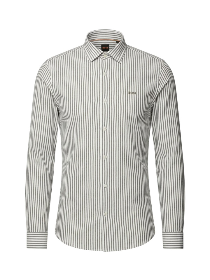 Wit katoenen hemd met groene strepen (slim fit) Hugo Boss