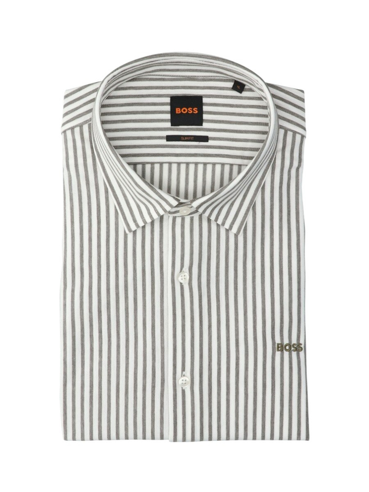Wit katoenen hemd met groene strepen (slim fit) Hugo Boss