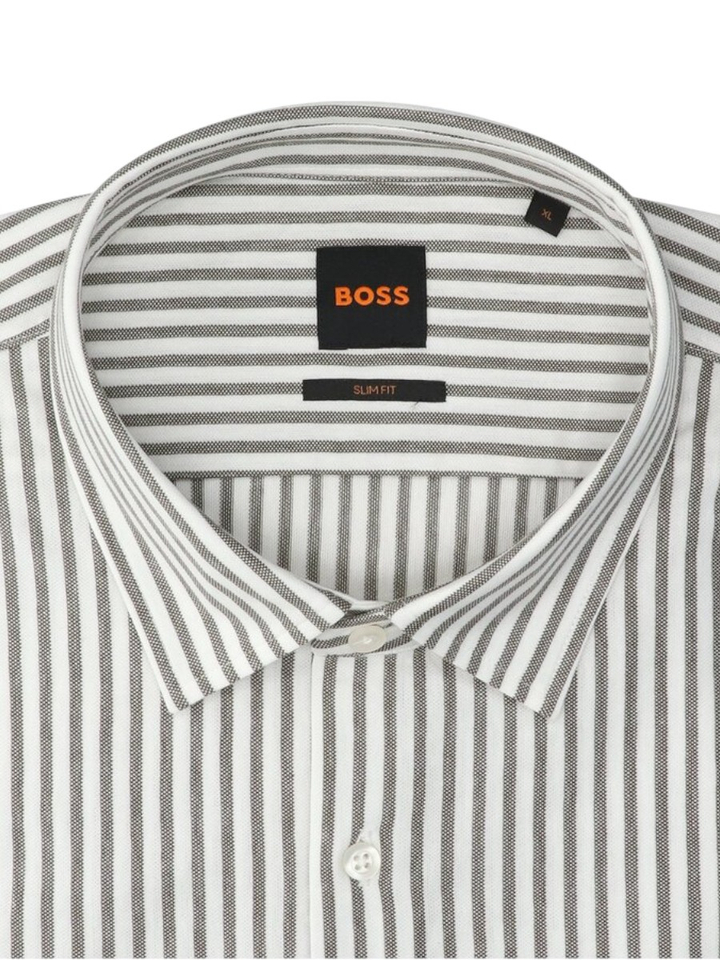 Wit katoenen hemd met groene strepen (slim fit) Hugo Boss