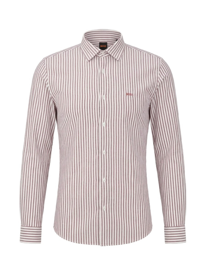 Wit hemd met bodeaux strepen slim (lange mouwen) slim fit Hugo Boss