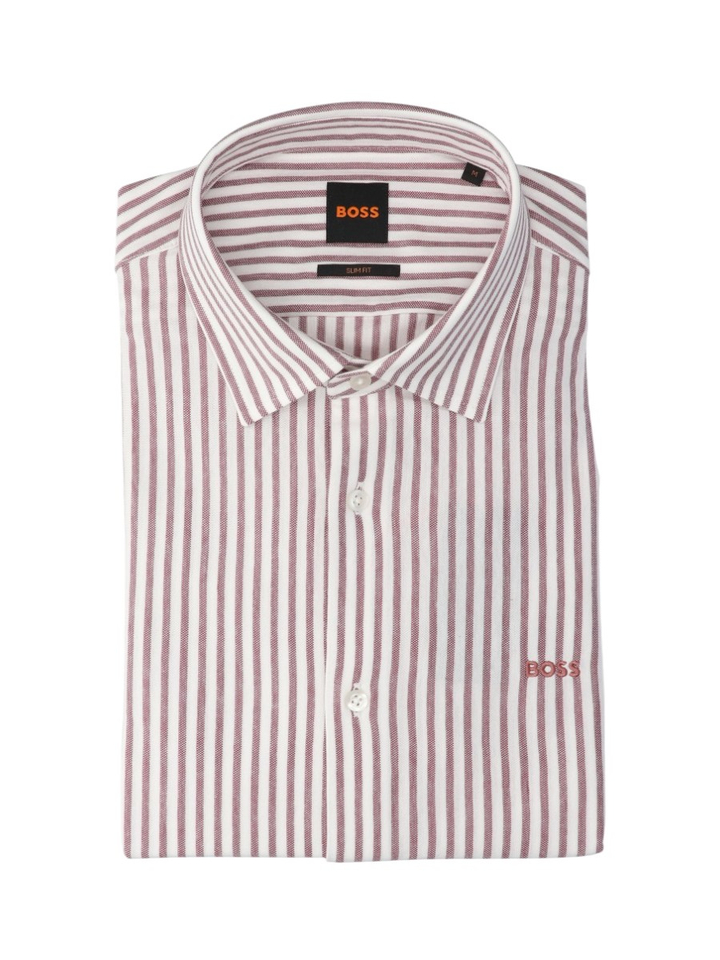 Wit hemd met bodeaux strepen slim (lange mouwen) slim fit Hugo Boss