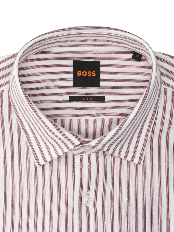 Wit hemd met bodeaux strepen slim (lange mouwen) slim fit Hugo Boss