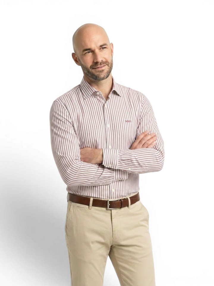 Wit hemd met bodeaux strepen slim (lange mouwen) slim fit Hugo Boss