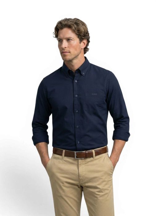 Blauw katoenen hemd (regular fit) met lange mouwen Hugo Boss