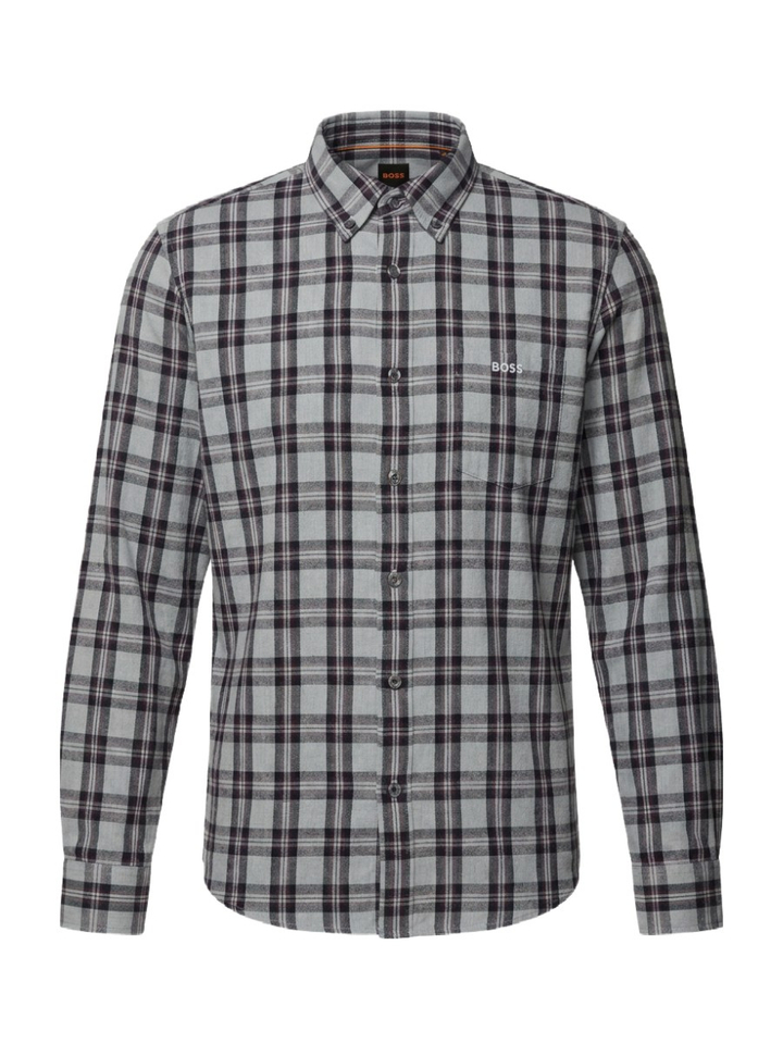 Grijs hemd (regular fit) met lange mouwen in ruit motief Hugo Boss 