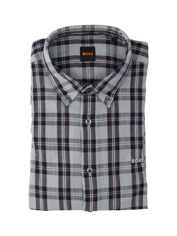 Grijs hemd (regular fit) met lange mouwen in ruit motief Hugo Boss 