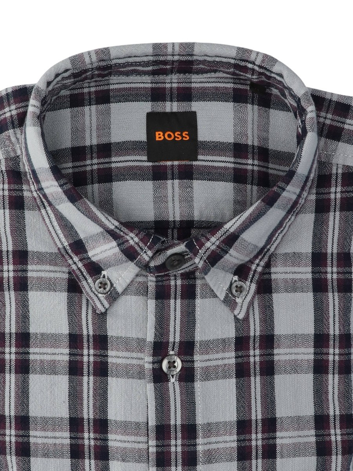 Grijs hemd (regular fit) met lange mouwen in ruit motief Hugo Boss 