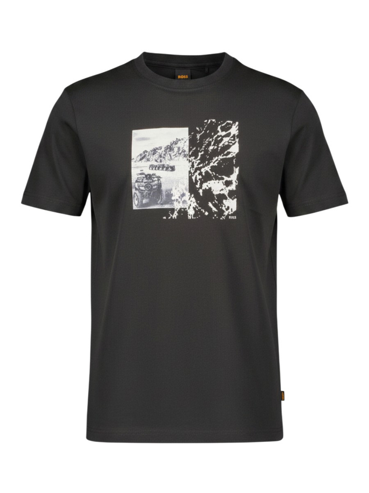 Zwart katoenen T-shirt met opdruk Hugo Boss 