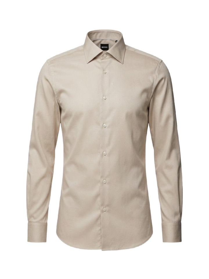 Dark beige katoenen hemd (slim fit) met details en lange mouwen Hugo Boss 