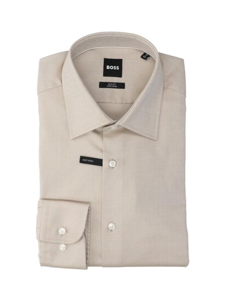 Dark beige katoenen hemd (slim fit) met details en lange mouwen Hugo Boss 
