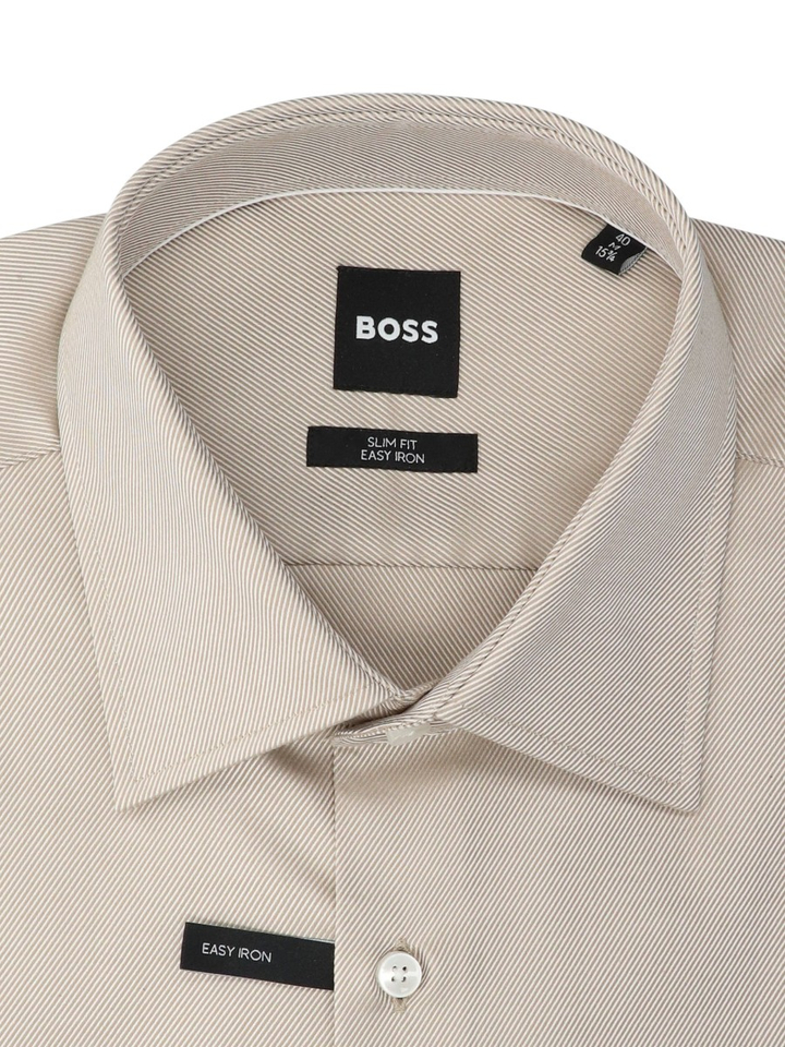 Dark beige katoenen hemd (slim fit) met details en lange mouwen Hugo Boss 