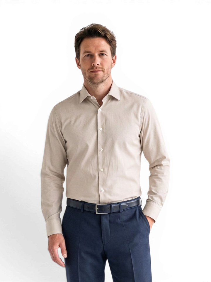 Dark beige katoenen hemd (slim fit) met details en lange mouwen Hugo Boss 