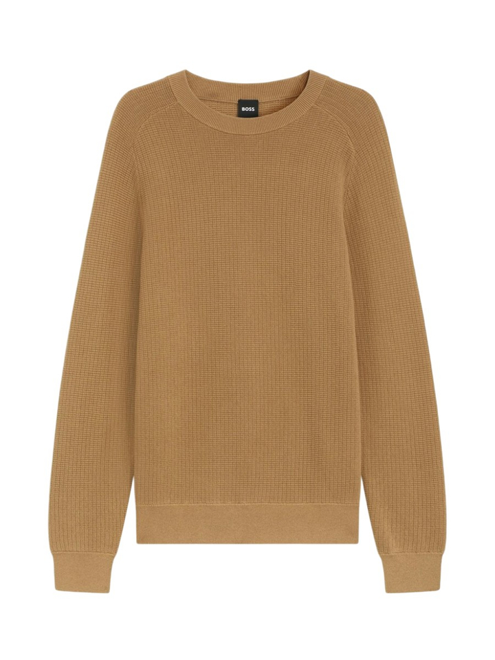 Beige gebreide trui van katoen en scheerwol Boss Black
