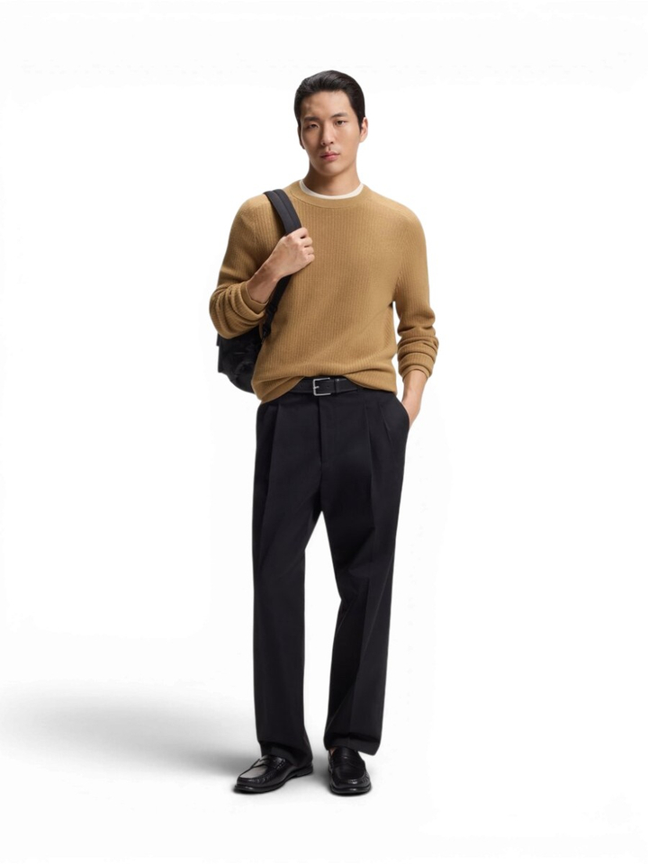 Beige gebreide trui van katoen en scheerwol Boss Black