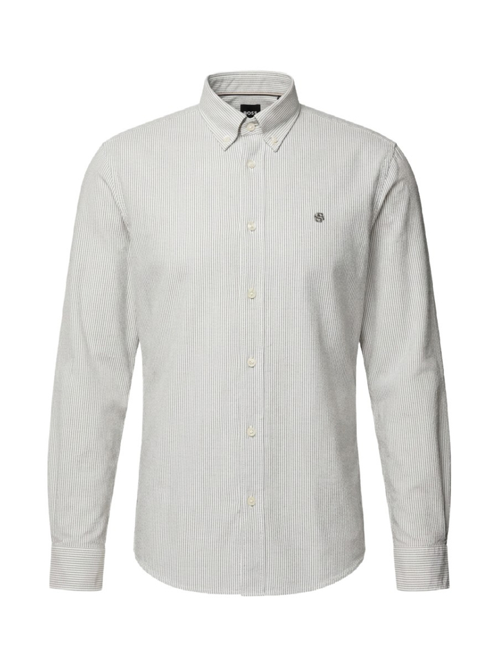 Wit katoenen hemd (regular fit) met muntgroene strepen en lange bouwen Hugo Boss