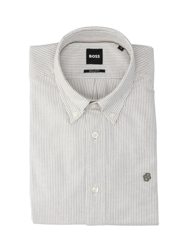 Wit katoenen hemd (regular fit) met muntgroene strepen en lange bouwen Hugo Boss