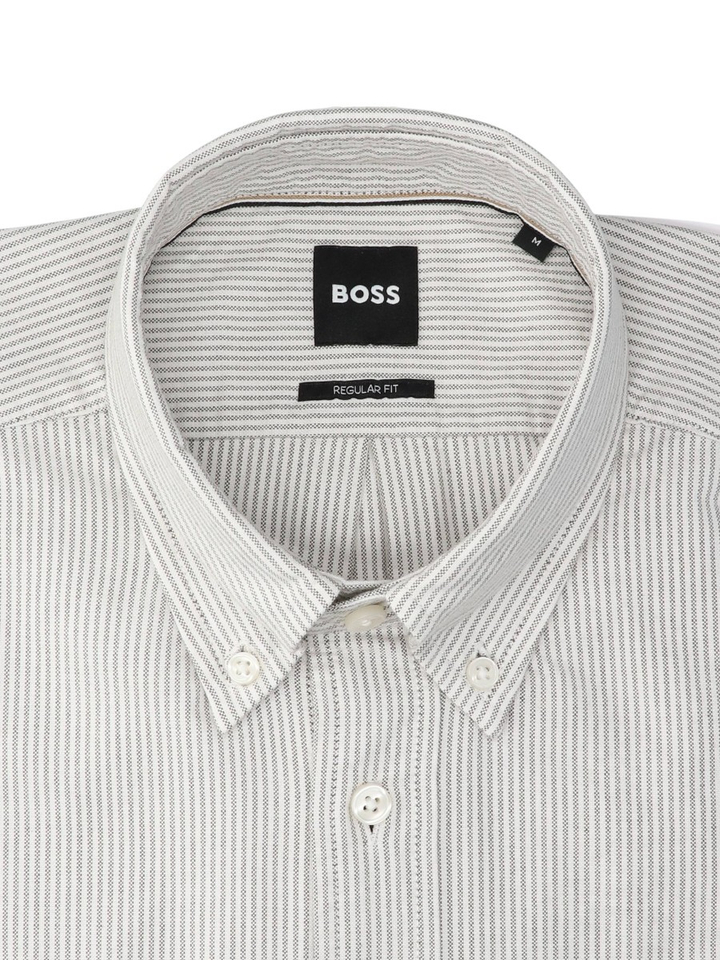 Wit katoenen hemd (regular fit) met muntgroene strepen en lange bouwen Hugo Boss